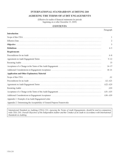 INTERNATIONAL STANDARD ON AUDITING 210