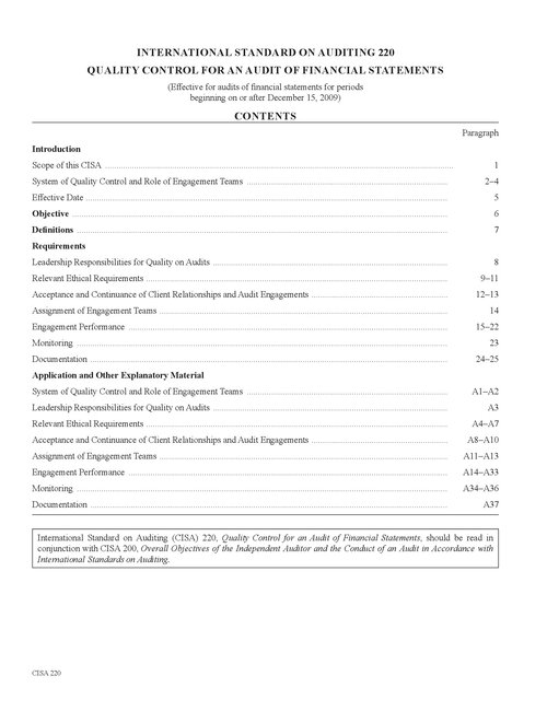 INTERNATIONAL STANDARD ON AUDITING 220