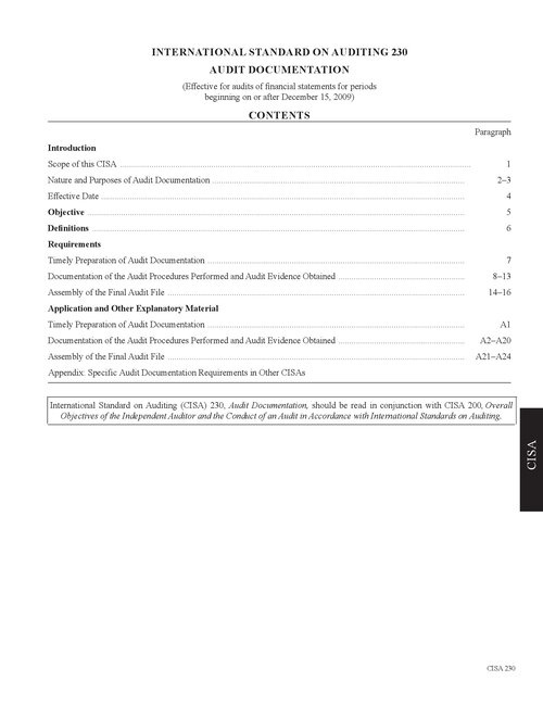 INTERNATIONAL STANDARD ON AUDITING 230